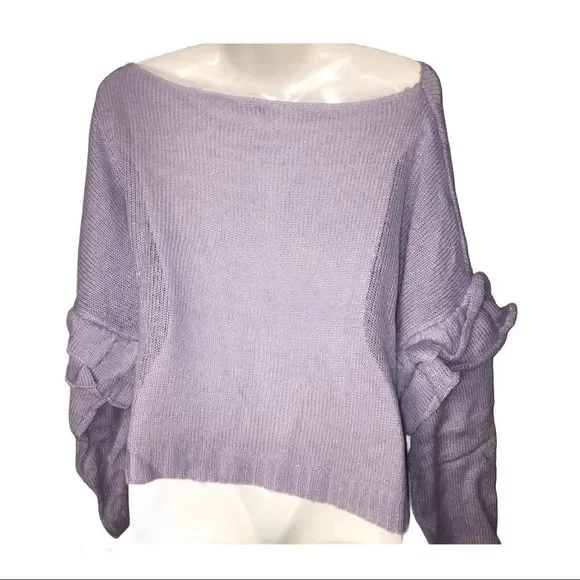 Ruffled Sleeve Beaded Knit Top - Picture 3 of 7